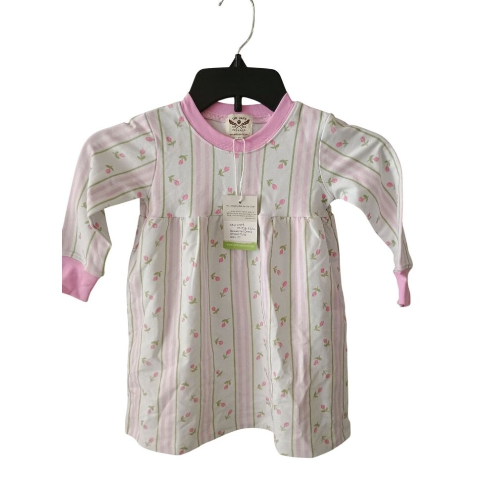The Oaks Apparel Baby Girls Pink Striped Floral Long Sleeve Dress‎ Size 2Y